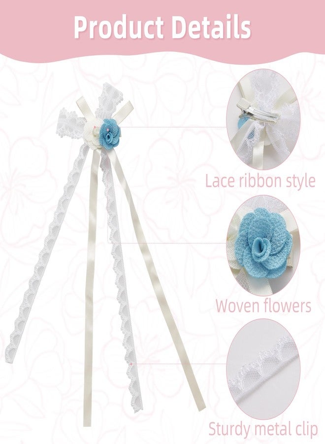 STSTR 2pcs Large Hair Bow Clips for Women, Cute Woven Flower Lace Ribbon Bow Barrette with Long Tail, Elegant Bowknot French Hair Accessories for Birthday Wedding Party Decorations - White - Image 5